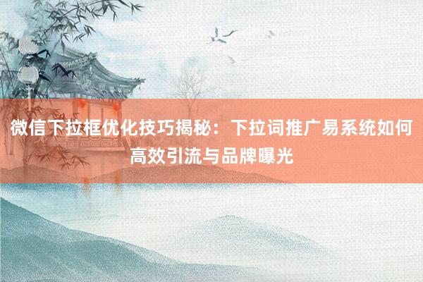 微信下拉框优化技巧揭秘：下拉词推广易系统如何高效引流与品牌曝光