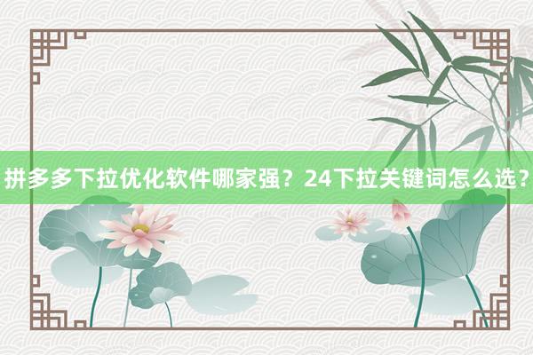 拼多多下拉优化软件哪家强？24下拉关键词怎么选？