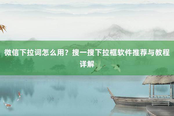 微信下拉词怎么用？搜一搜下拉框软件推荐与教程详解