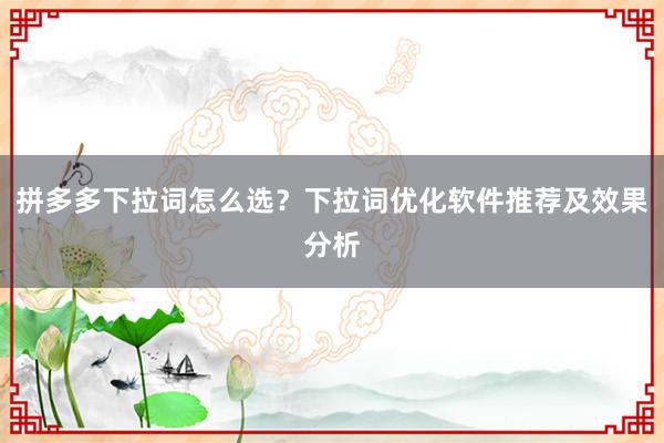 拼多多下拉词怎么选？下拉词优化软件推荐及效果分析
