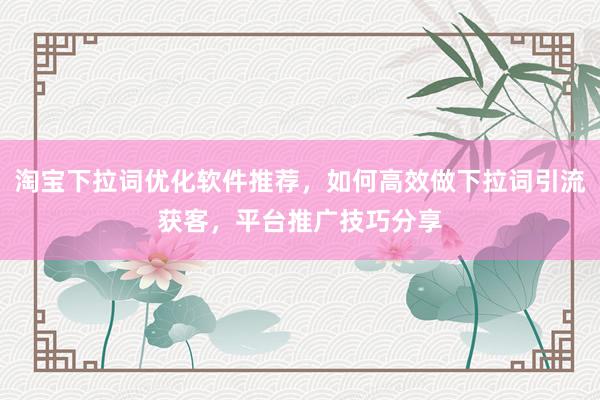 淘宝下拉词优化软件推荐，如何高效做下拉词引流获客，平台推广技巧分享
