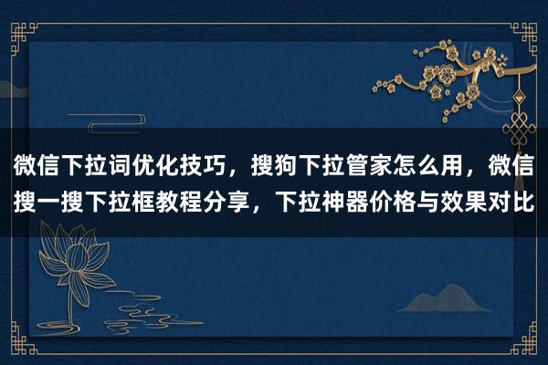 微信下拉词优化技巧，搜狗下拉管家怎么用，微信搜一搜下拉框教程分享，下拉神器价格与效果对比