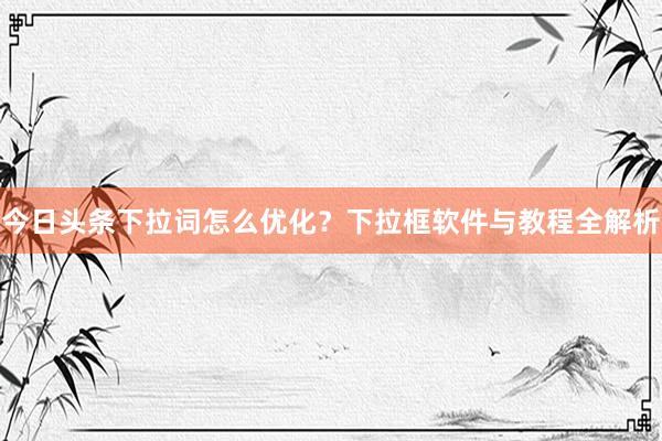 今日头条下拉词怎么优化？下拉框软件与教程全解析