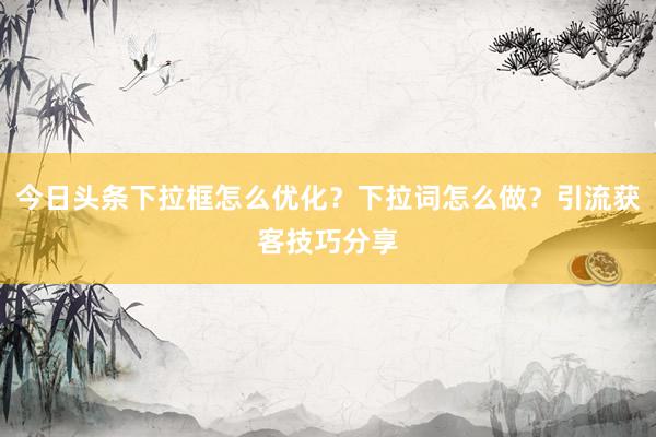 今日头条下拉框怎么优化？下拉词怎么做？引流获客技巧分享