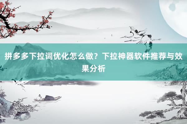拼多多下拉词优化怎么做？下拉神器软件推荐与效果分析