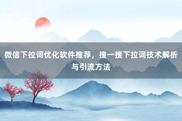 微信下拉词优化软件推荐，搜一搜下拉词技术解析与引流方法