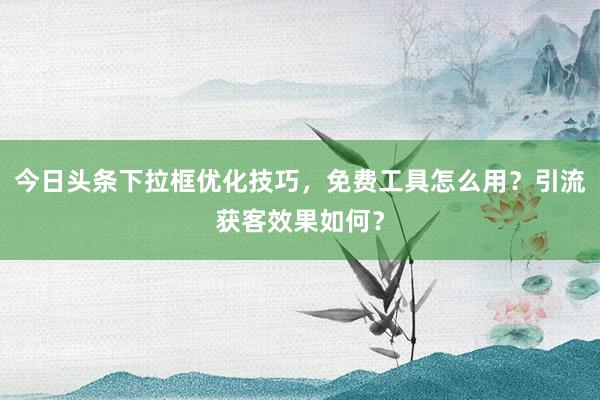 今日头条下拉框优化技巧，免费工具怎么用？引流获客效果如何？