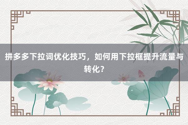 拼多多下拉词优化技巧，如何用下拉框提升流量与转化？
