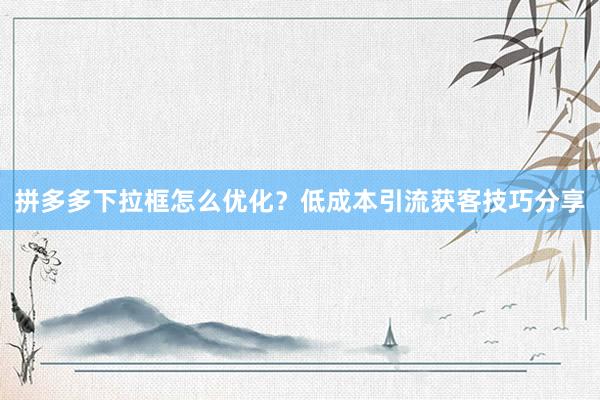 拼多多下拉框怎么优化？低成本引流获客技巧分享