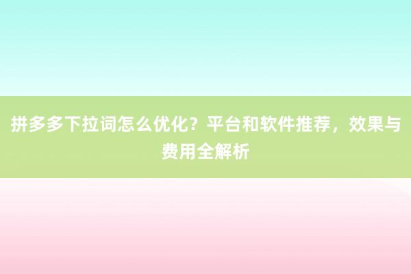 拼多多下拉词怎么优化？平台和软件推荐，效果与费用全解析