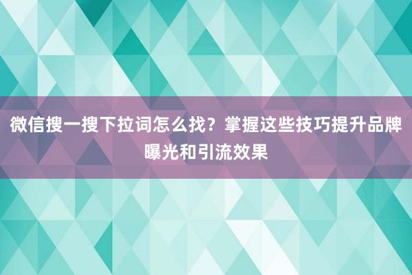 微信搜一搜下拉词怎么找？掌握这些技巧提升品牌曝光和引流效果