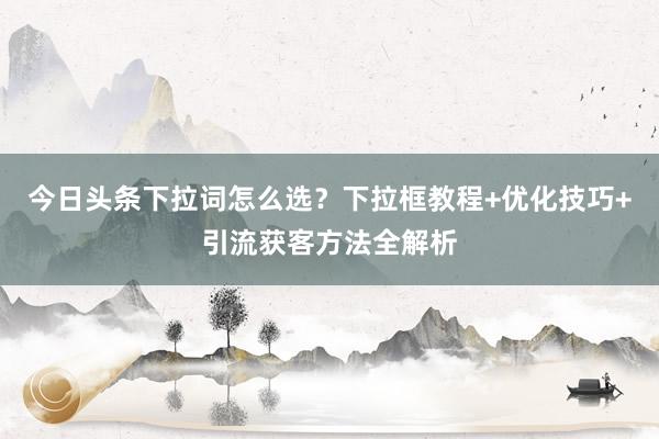 今日头条下拉词怎么选？下拉框教程+优化技巧+引流获客方法全解析