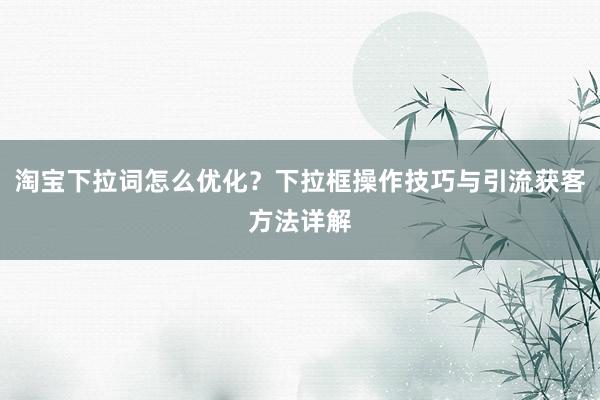 淘宝下拉词怎么优化？下拉框操作技巧与引流获客方法详解