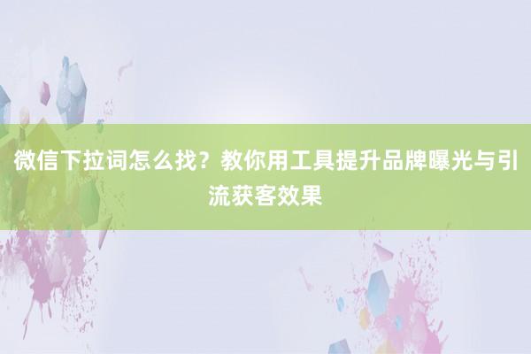 微信下拉词怎么找？教你用工具提升品牌曝光与引流获客效果