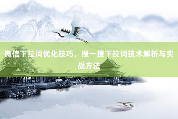 微信下拉词优化技巧，搜一搜下拉词技术解析与实战方法