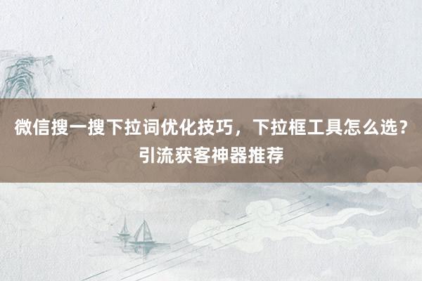 微信搜一搜下拉词优化技巧，下拉框工具怎么选？引流获客神器推荐