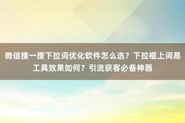 微信搜一搜下拉词优化软件怎么选？下拉框上词易工具效果如何？引流获客必备神器
