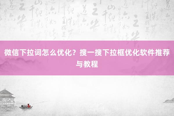 微信下拉词怎么优化？搜一搜下拉框优化软件推荐与教程