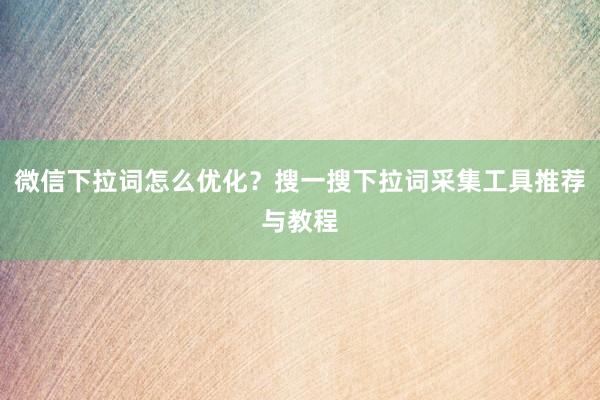 微信下拉词怎么优化？搜一搜下拉词采集工具推荐与教程