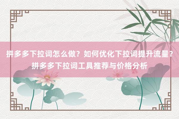 拼多多下拉词怎么做？如何优化下拉词提升流量？拼多多下拉词工具推荐与价格分析