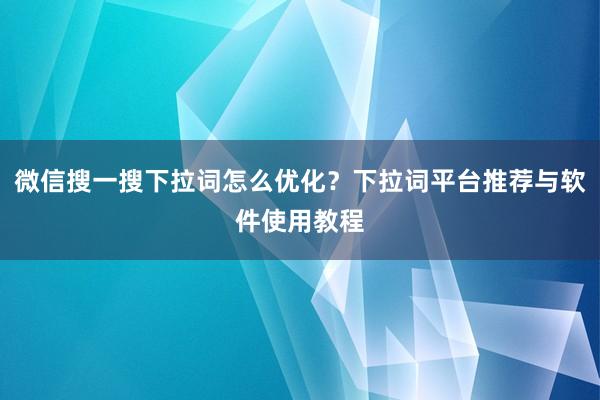 微信搜一搜下拉词怎么优化？下拉词平台推荐与软件使用教程
