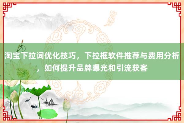 淘宝下拉词优化技巧，下拉框软件推荐与费用分析，如何提升品牌曝光和引流获客