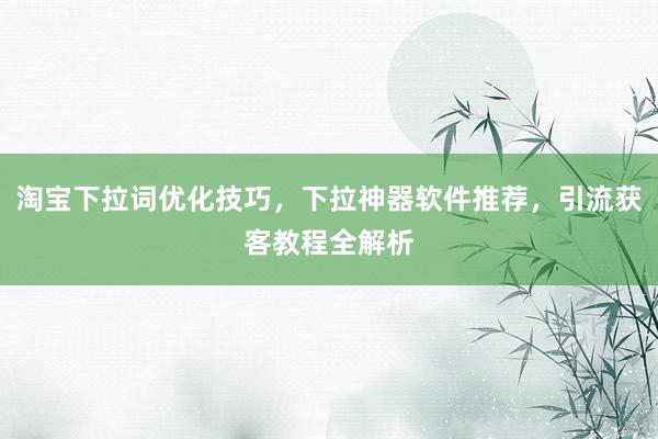 淘宝下拉词优化技巧，下拉神器软件推荐，引流获客教程全解析