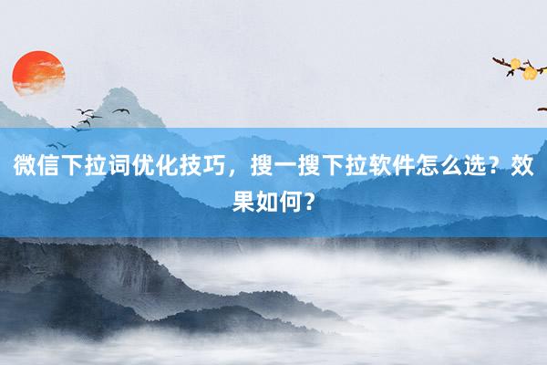 微信下拉词优化技巧，搜一搜下拉软件怎么选？效果如何？