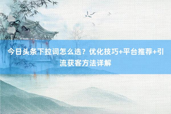 今日头条下拉词怎么选？优化技巧+平台推荐+引流获客方法详解