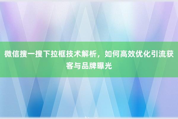 微信搜一搜下拉框技术解析，如何高效优化引流获客与品牌曝光