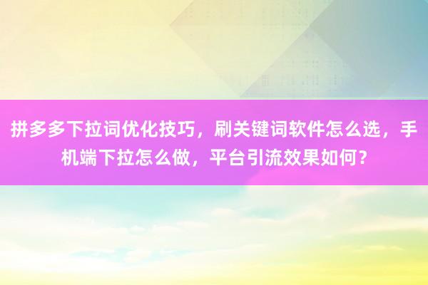 拼多多下拉词优化技巧，刷关键词软件怎么选，手机端下拉怎么做，平台引流效果如何？